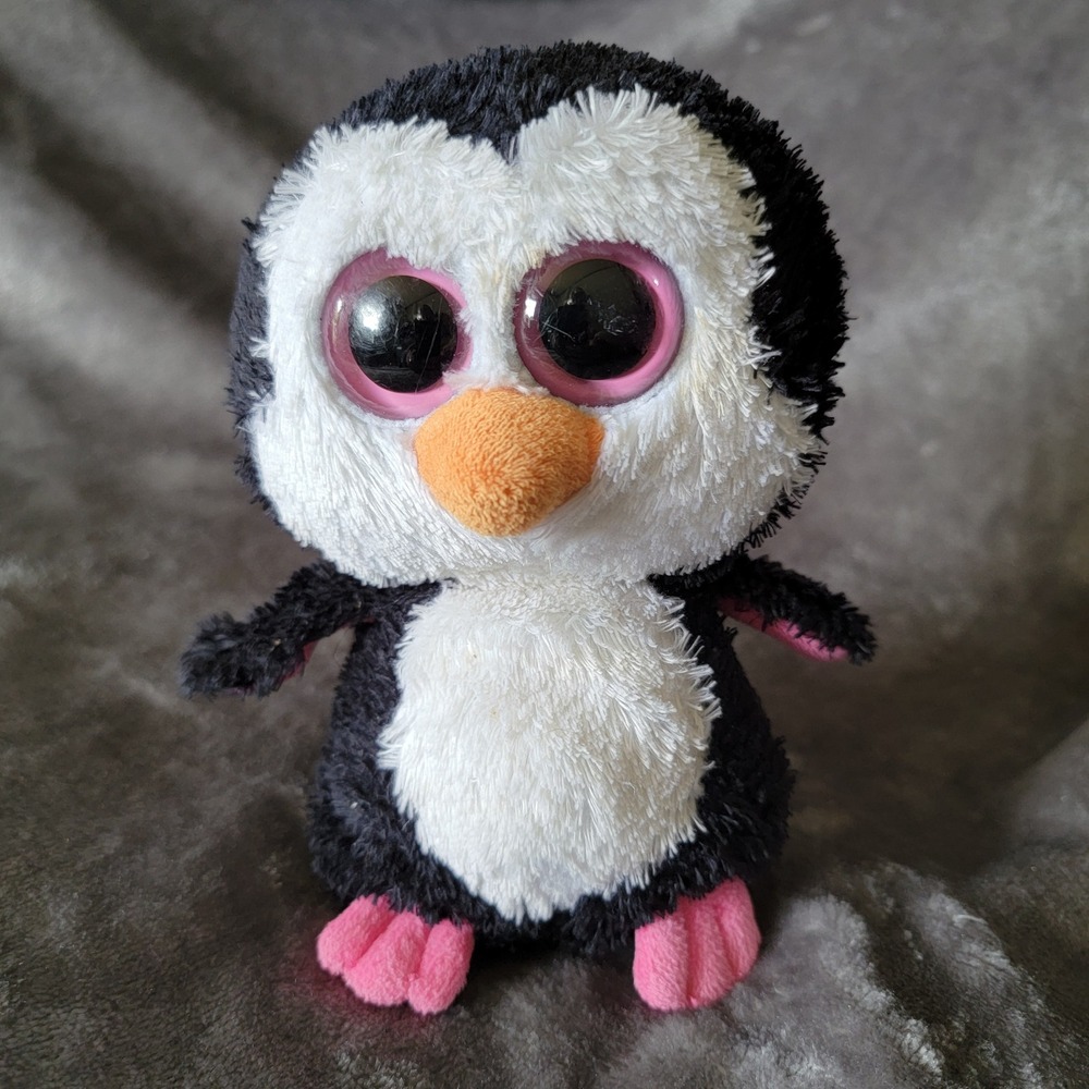 Ty Beanie Boos Paddles Penguin Unisex Small Black Excellent Glitter Eyes Plush